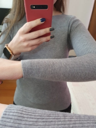 Gładki dzianinowy top z długim rękawem - Veronica