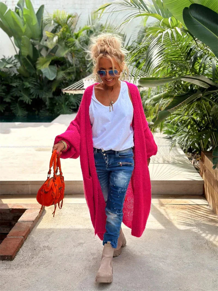 Długi oversize'owy boho kardigan z dzianiny - Faye