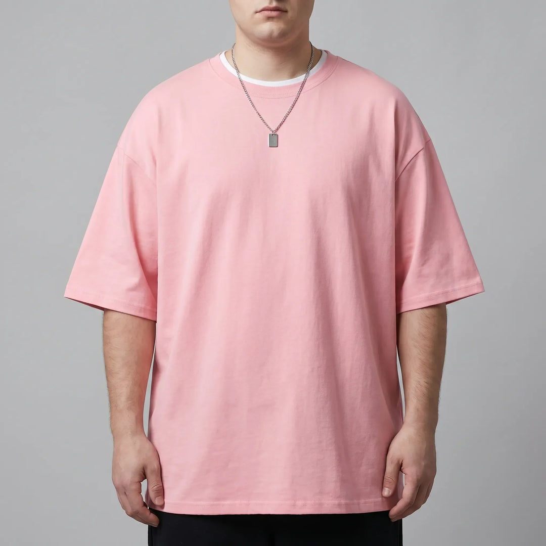 Luźny jednokolorowy t-shirt z okrągłym dekoltem - Oscar