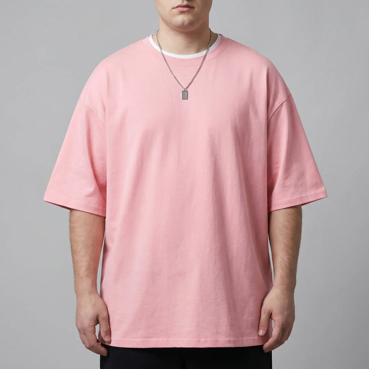 Luźny jednokolorowy t-shirt z okrągłym dekoltem - Oscar