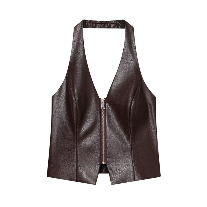 Zelmira | Gorsetowy top z ekoskóry z dekoltem halter