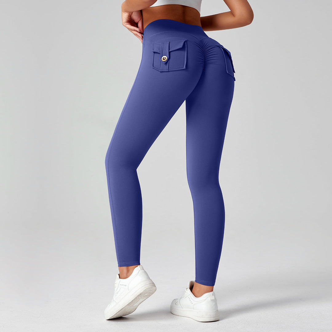 Dopasowane legginsy push up damskie wysoki stan z kieszenią