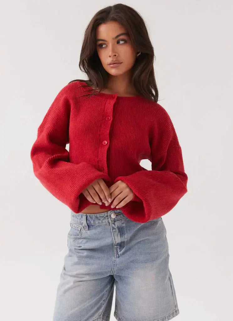 Bogumiła | Elegancki czerwony sweter z miękkiej dzianiny