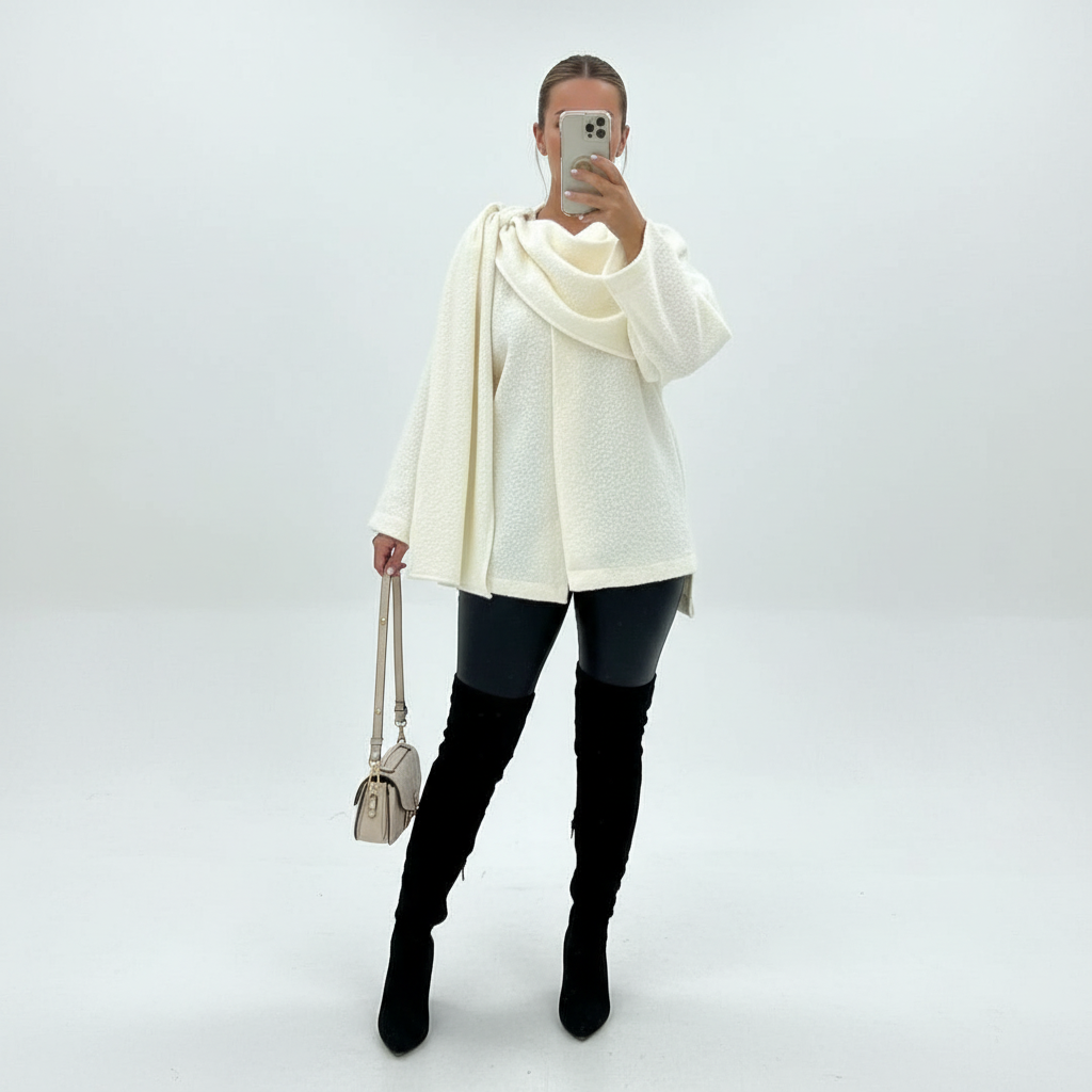 Poncho damski z detalem szalowym - Lara