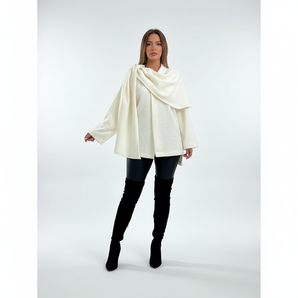 Poncho damski z detalem szalowym - Lara