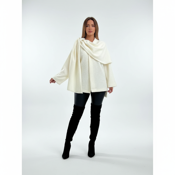 Poncho damski z detalem szalowym - Lara