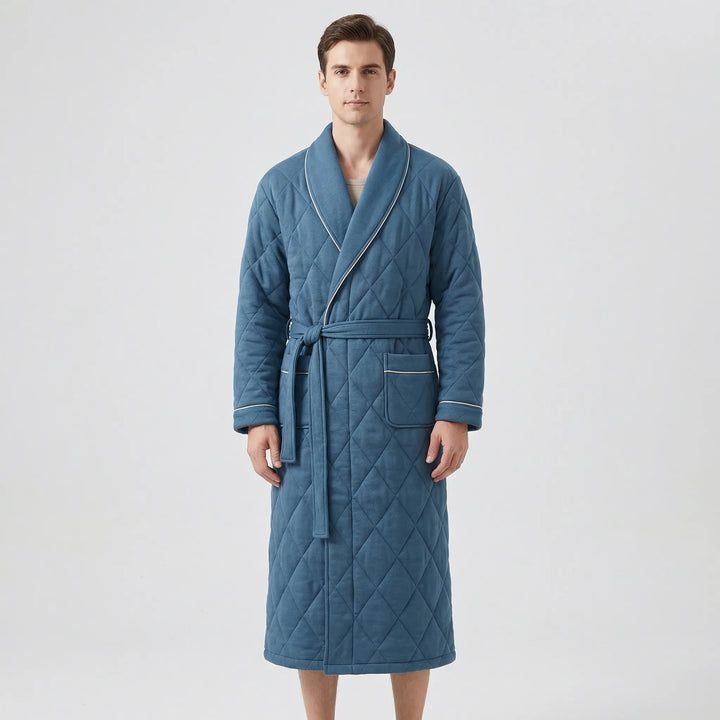 Pikowany trzywarstwowy długi szlafrok - Wade