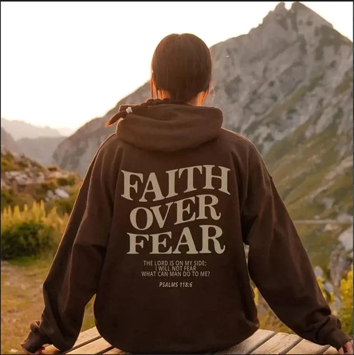 Kaminski | Bluza damska z nadrukiem Faith Over Fear z kapturem
