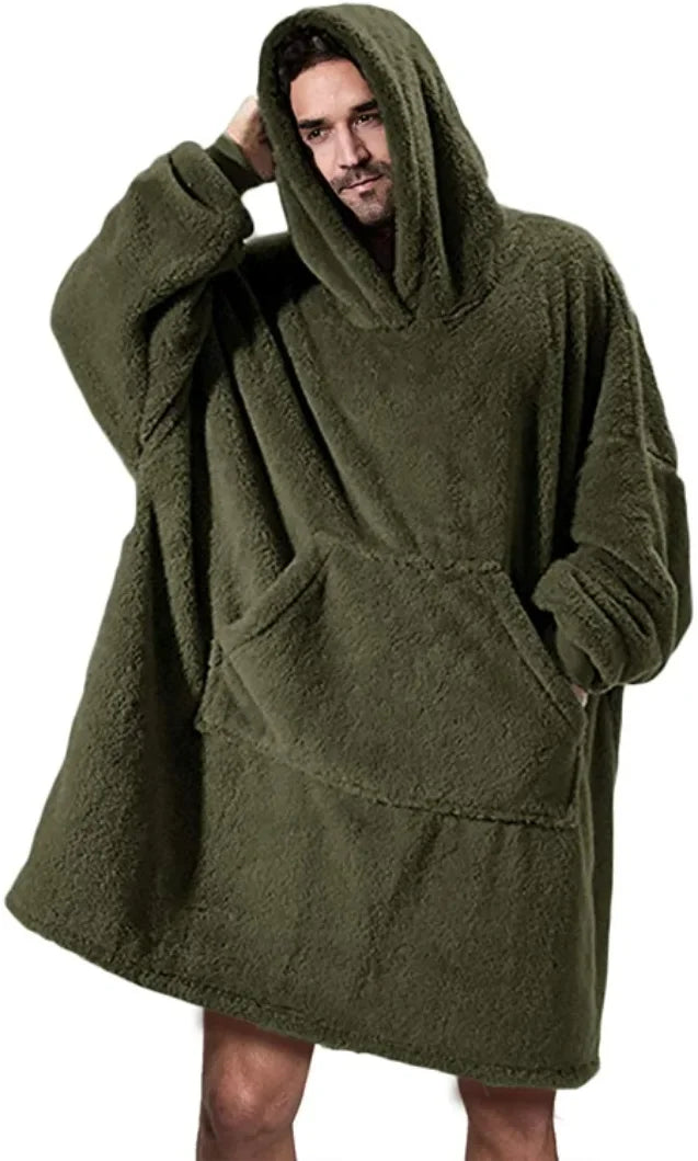 Oversized flanelowy sweter z kapturem dla kobiet i mężczyzn – FleeceHaven