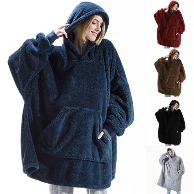 Oversized flanelowy sweter z kapturem dla kobiet i mężczyzn – FleeceHaven