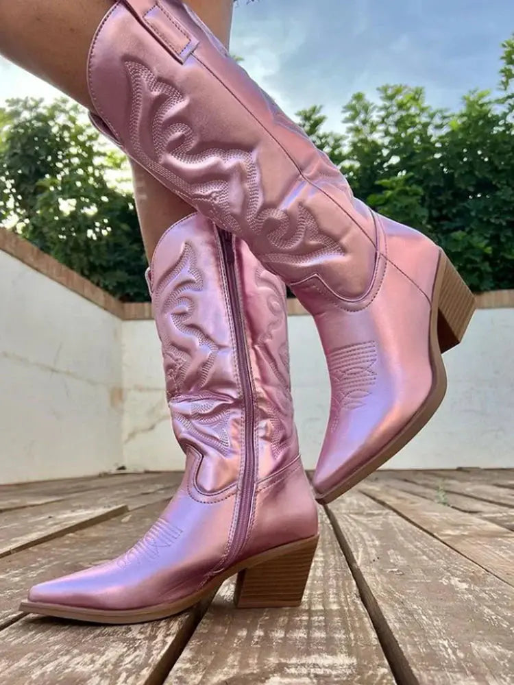 Genewa | Eleganckie Kowbojskie Botki z Metalu