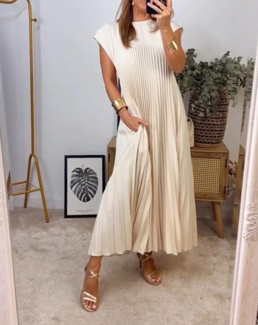 Kaminski | Elegancka plisowana sukienka midi z kieszeniami