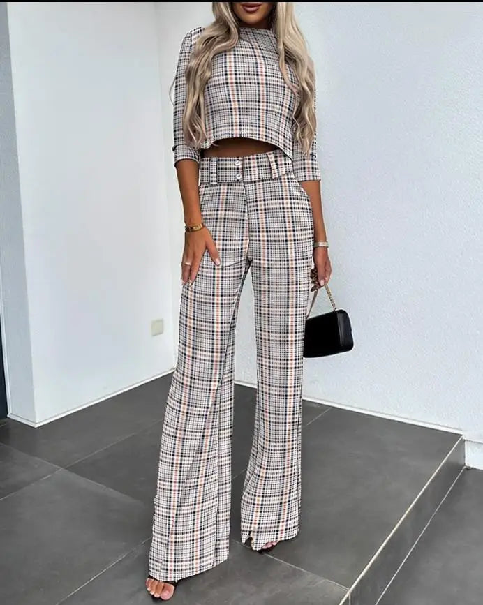 Marvella | Elegancki Zestaw Damski z Krótkim Topem i Spodniami