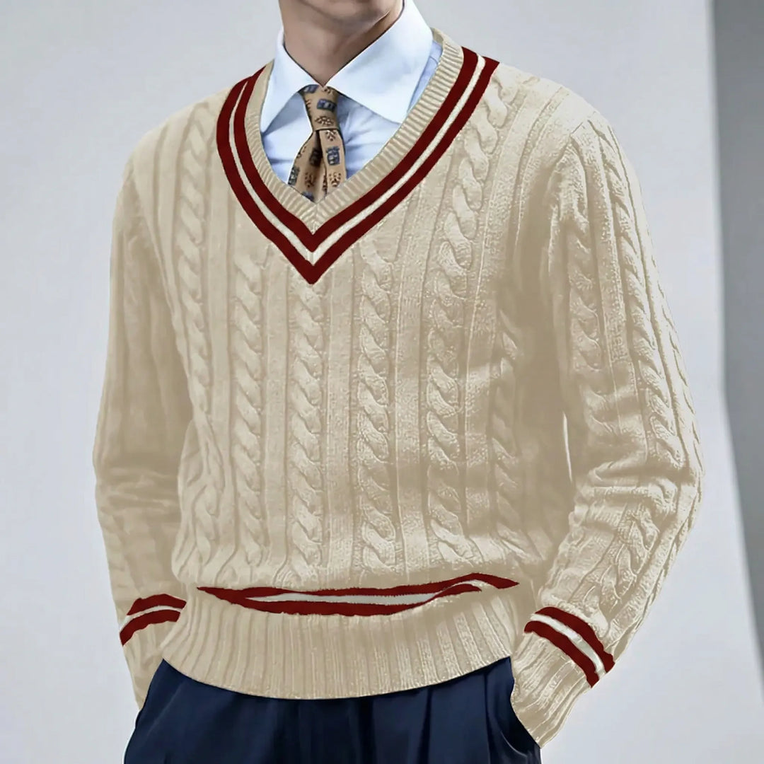 Sweter slim fit z dekoltem w serek - Rocco