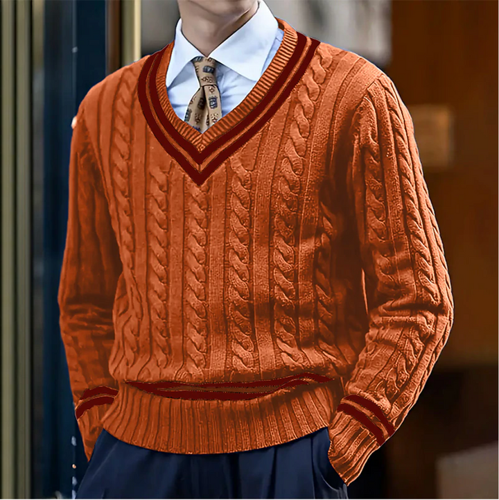 Sweter slim fit z dekoltem w serek - Rocco