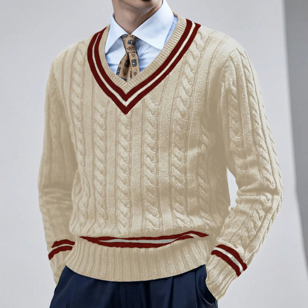 Sweter slim fit z dekoltem w serek - Rocco