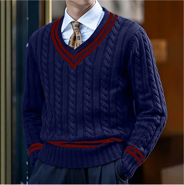 Sweter slim fit z dekoltem w serek - Rocco