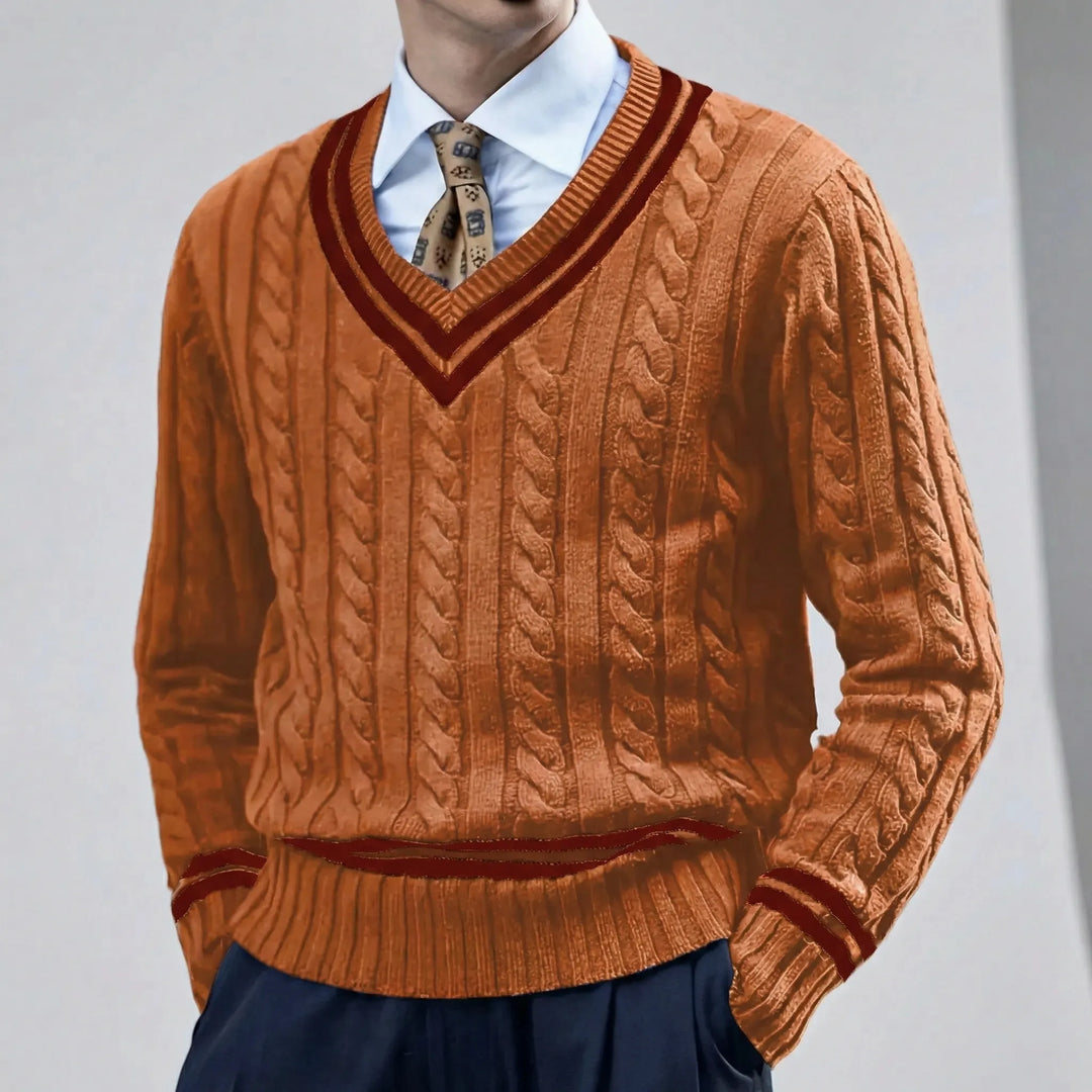 Sweter slim fit z dekoltem w serek - Rocco