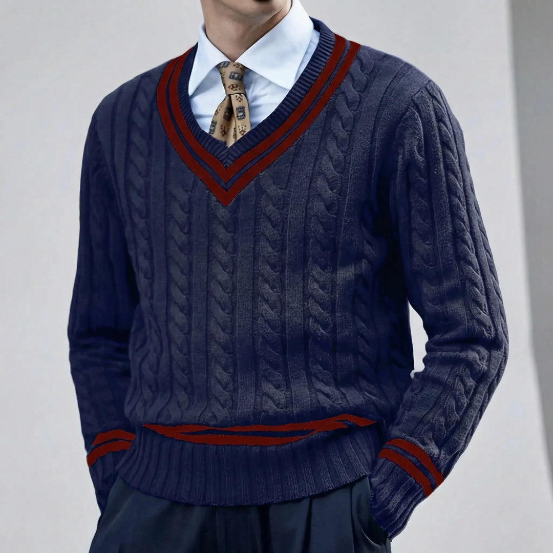 Sweter slim fit z dekoltem w serek - Rocco