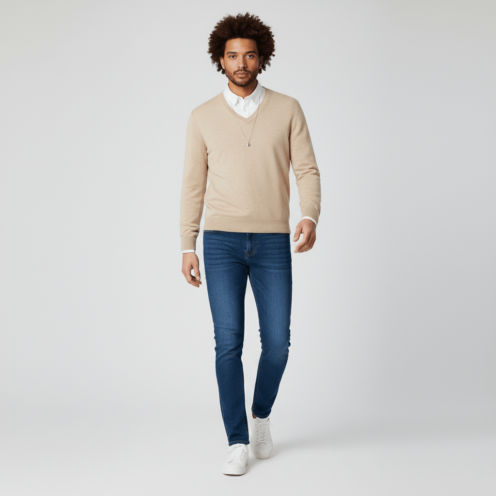 Dopasowany sweter z dekoltem w serek - Keanu