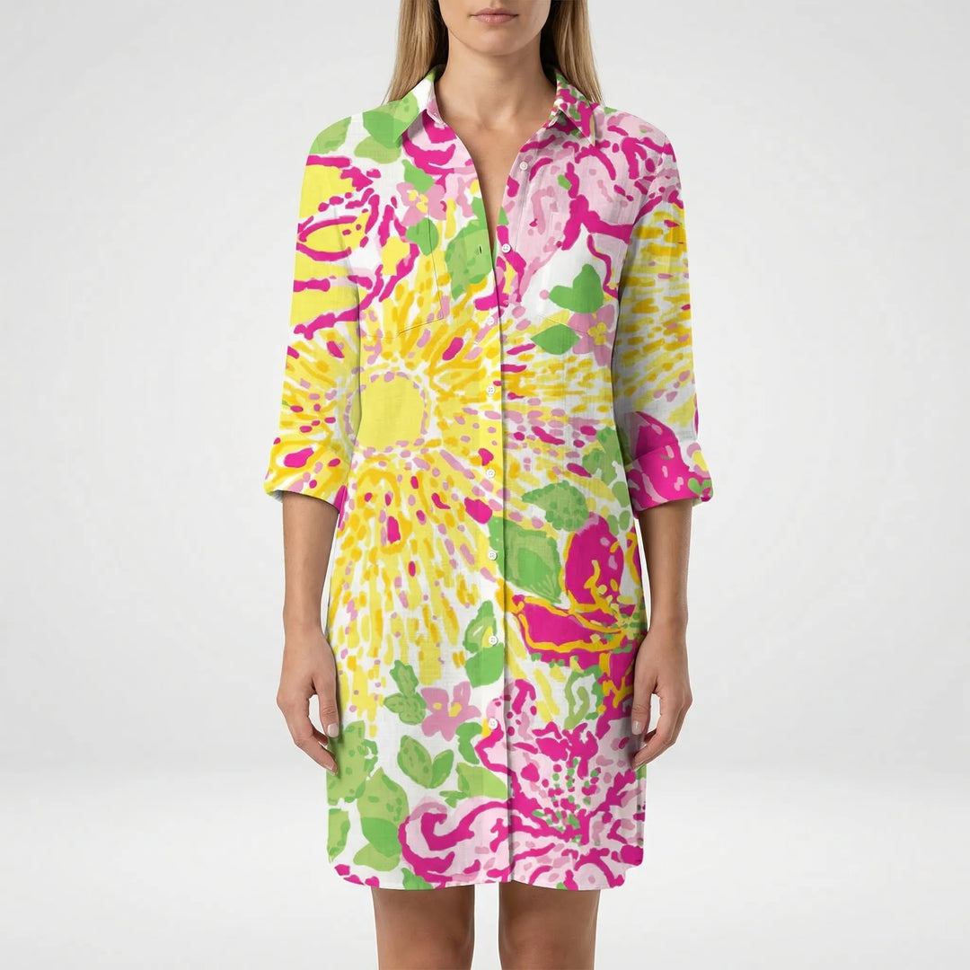Sukienka koszulowa z nadrukiem tie-dye - Vanessa