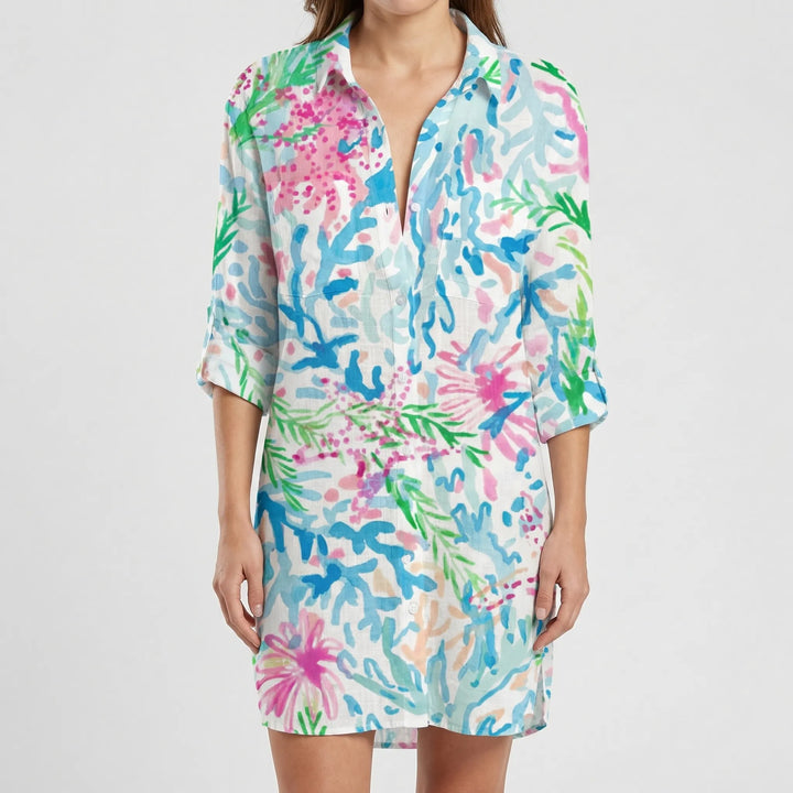 Sukienka koszulowa z nadrukiem tie-dye - Vanessa