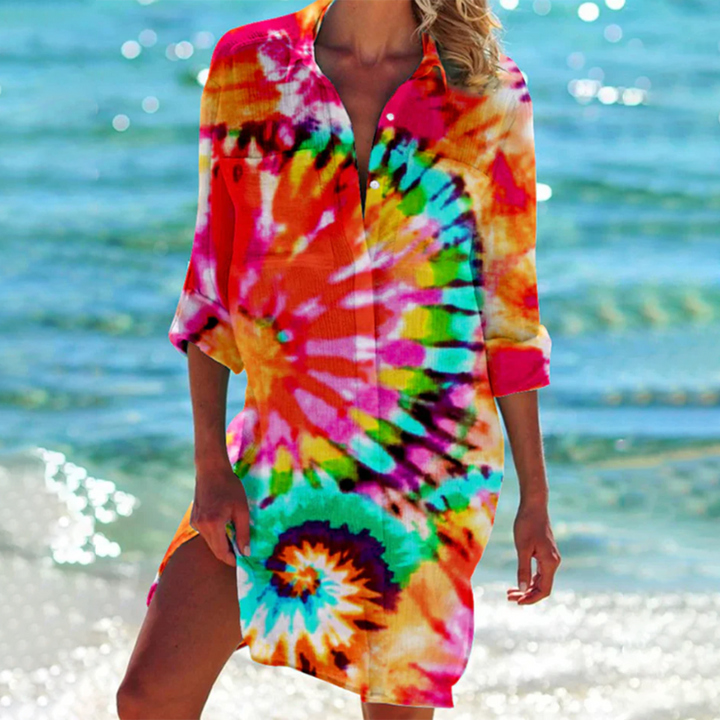 Sukienka koszulowa z nadrukiem tie-dye - Vanessa