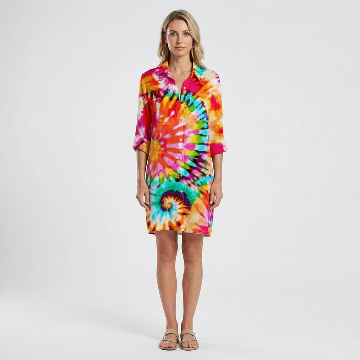 Sukienka koszulowa z nadrukiem tie-dye - Vanessa