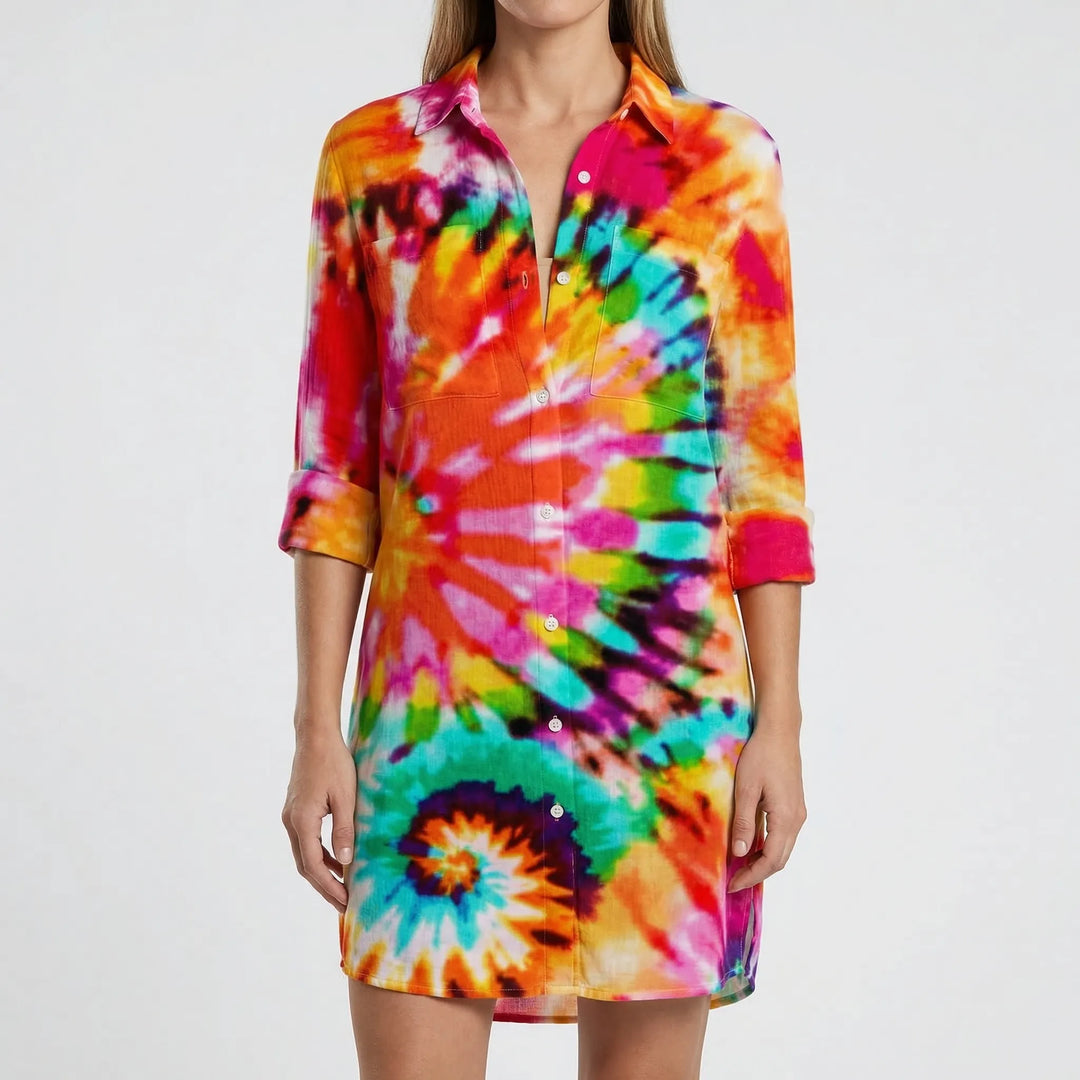 Sukienka koszulowa z nadrukiem tie-dye - Vanessa