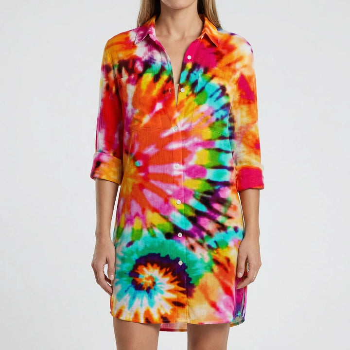 Sukienka koszulowa z nadrukiem tie-dye - Vanessa