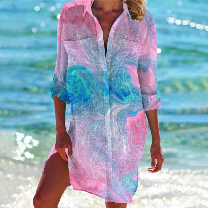 Sukienka koszulowa z nadrukiem tie-dye - Vanessa