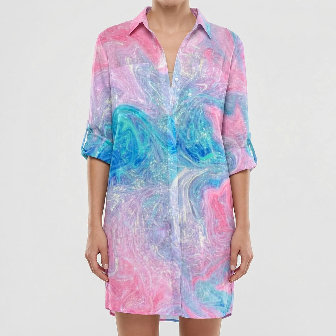 Sukienka koszulowa z nadrukiem tie-dye - Vanessa