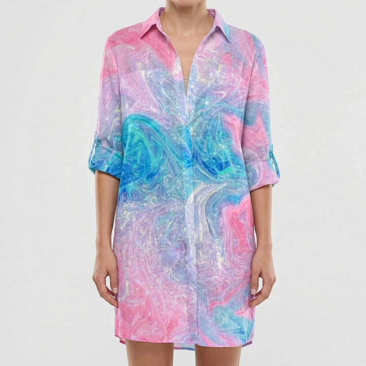 Sukienka koszulowa z nadrukiem tie-dye - Vanessa