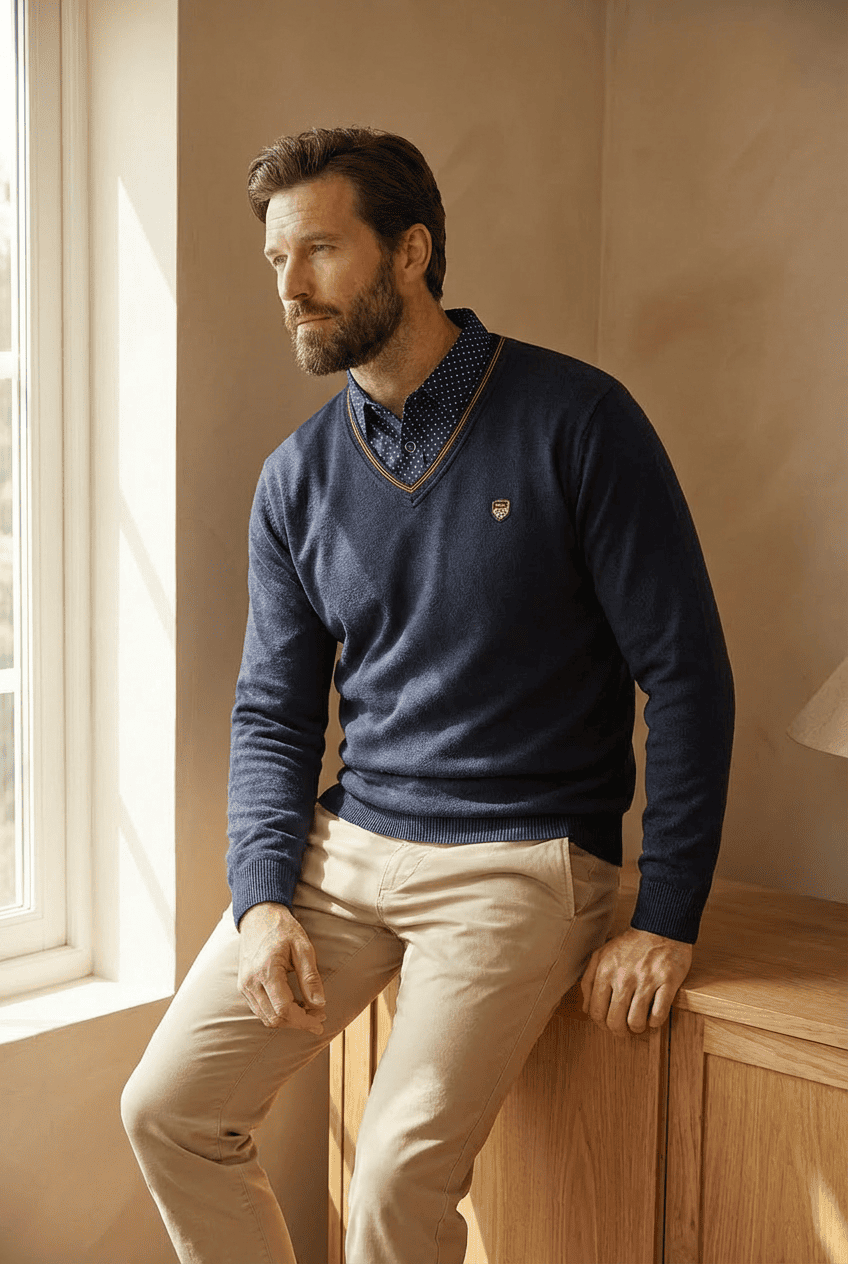 Sweter w serek z kołnierzykiem - Ian