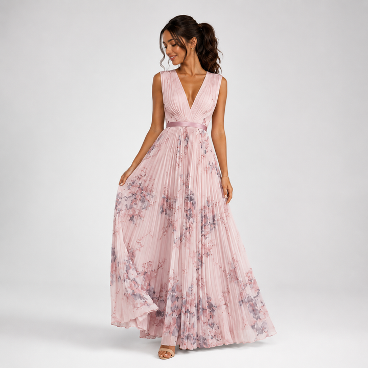 Kaminski | Elegancka Plisowana Sukienka Maxi z Dekoltem V