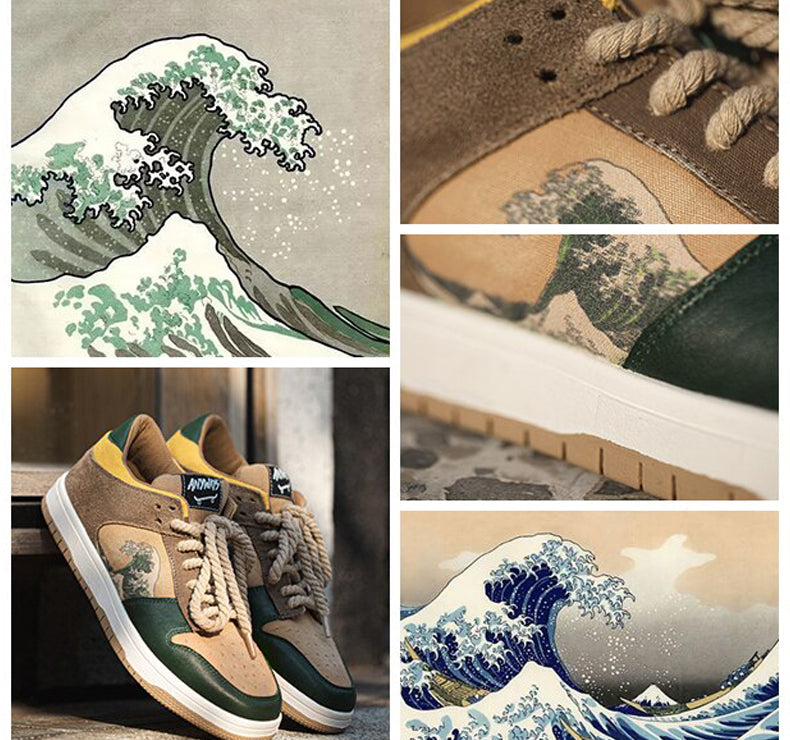 Artystyczne damskie i męskie sneakersy na platformie z motywem fal – Daiki
