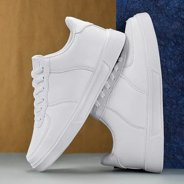 Białe i Czarna Skórzane Lekkie Sneakersy dla Mężczyzn - Max