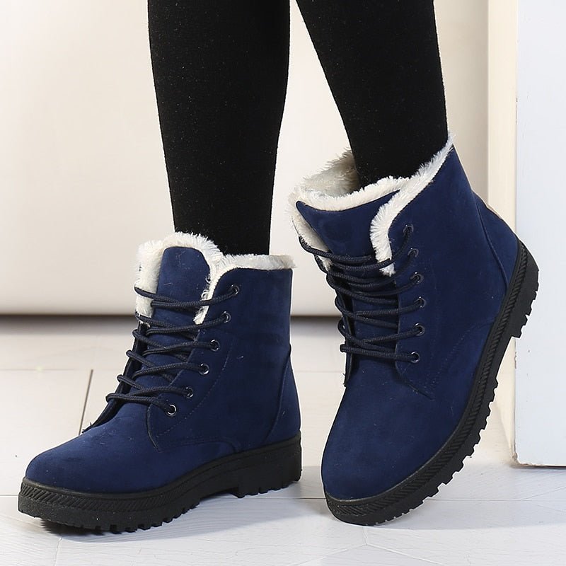 Ciepłe ocieplane damskie zimowe buty za kostkę z szyjkami - Eliza Fur Boot