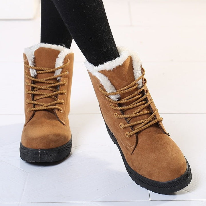 Ciepłe ocieplane damskie zimowe buty za kostkę z szyjkami - Eliza Fur Boot