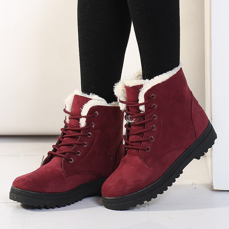 Ciepłe ocieplane damskie zimowe buty za kostkę z szyjkami - Eliza Fur Boot