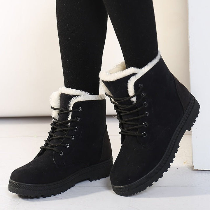 Ciepłe ocieplane damskie zimowe buty za kostkę z szyjkami - Eliza Fur Boot