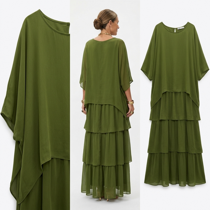 Kaminski | Elegancka Sukienka Maxi z Warstwowymi Falbanami i Luźnym Fasonem