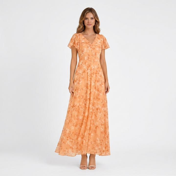 Kaminski | Elegancka Sukienka Maxi w Kwiaty z Dekoltem V Lilia