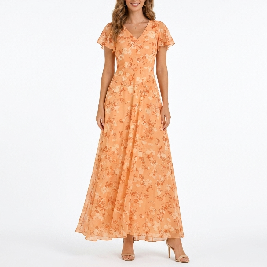 Kaminski | Elegancka Sukienka Maxi w Kwiaty z Dekoltem V Lilia