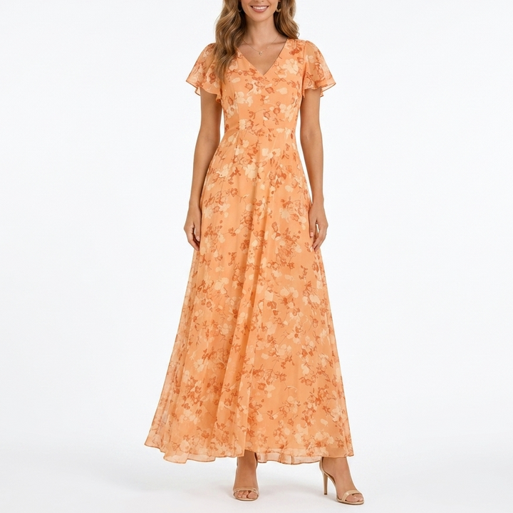 Kaminski | Elegancka Sukienka Maxi w Kwiaty z Dekoltem V Lilia