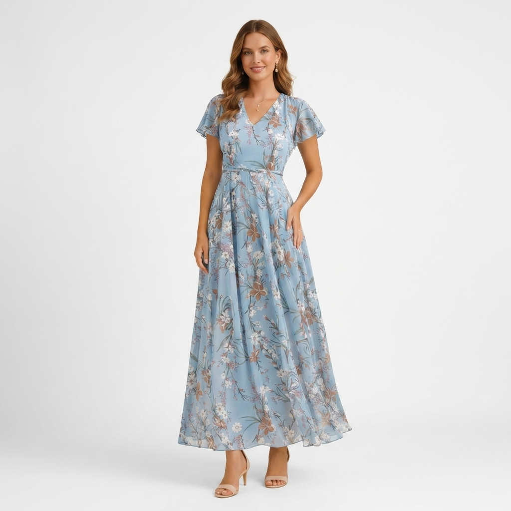 Kaminski | Elegancka Sukienka Maxi w Kwiaty z Dekoltem V Lilia