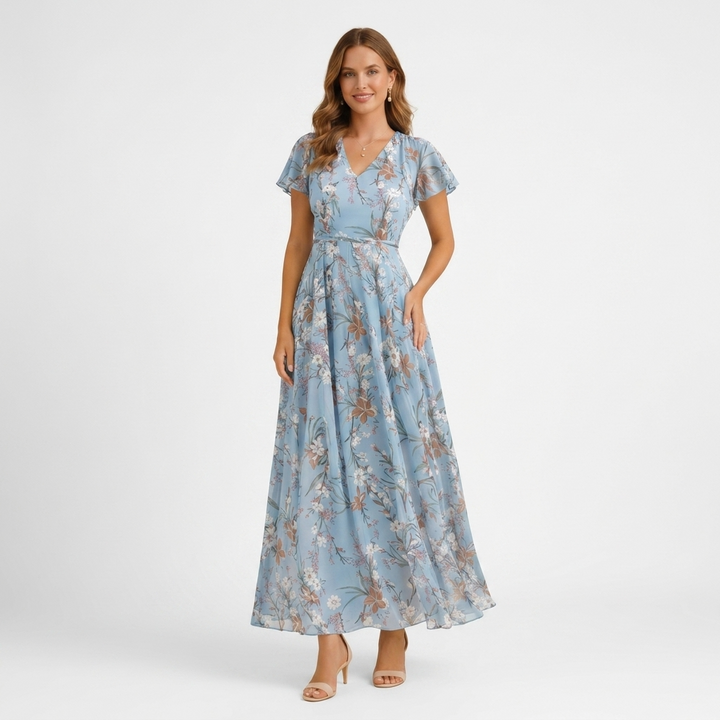 Kaminski | Elegancka Sukienka Maxi w Kwiaty z Dekoltem V Lilia