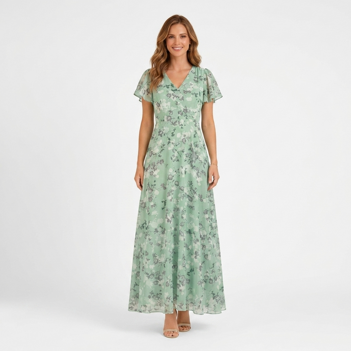 Kaminski | Elegancka Sukienka Maxi w Kwiaty z Dekoltem V Lilia