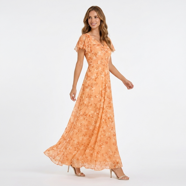 Kaminski | Elegancka Sukienka Maxi w Kwiaty z Dekoltem V Lilia