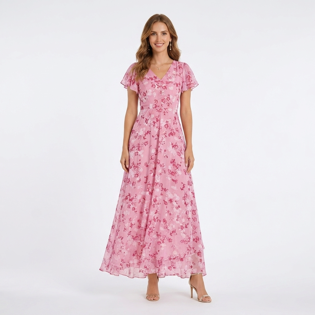 Kaminski | Elegancka Sukienka Maxi w Kwiaty z Dekoltem V Lilia